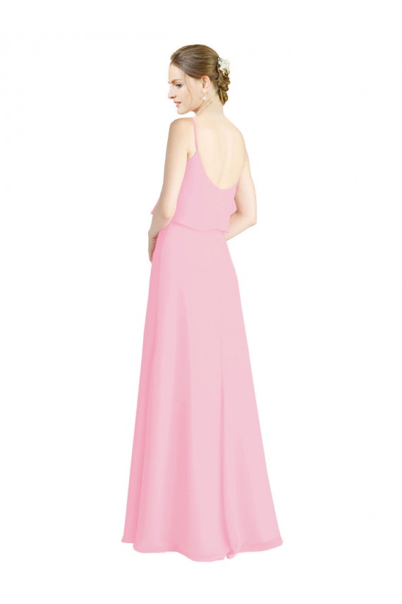 Low Back Barely Pink A-Line Spaghetti Straps Long Bridesmaid Dress York