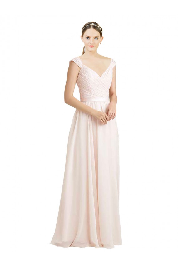 V-Back Cream Pink A-Line Sweetheart Long Bridesmaid Dress York