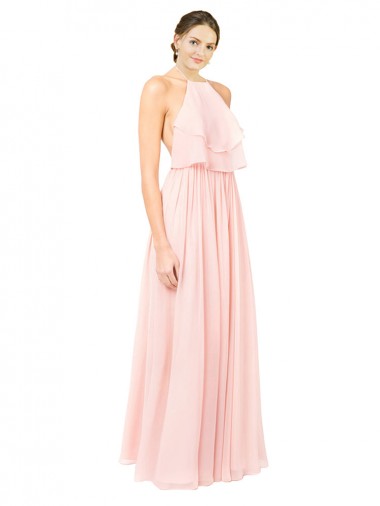 Open Back Pink A-Line Halter Neck Long Formal Dress / Bridesmaid Dress York