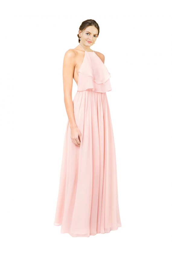 Open Back Pink A-Line Halter Neck Long Formal Dress / Bridesmaid Dress York
