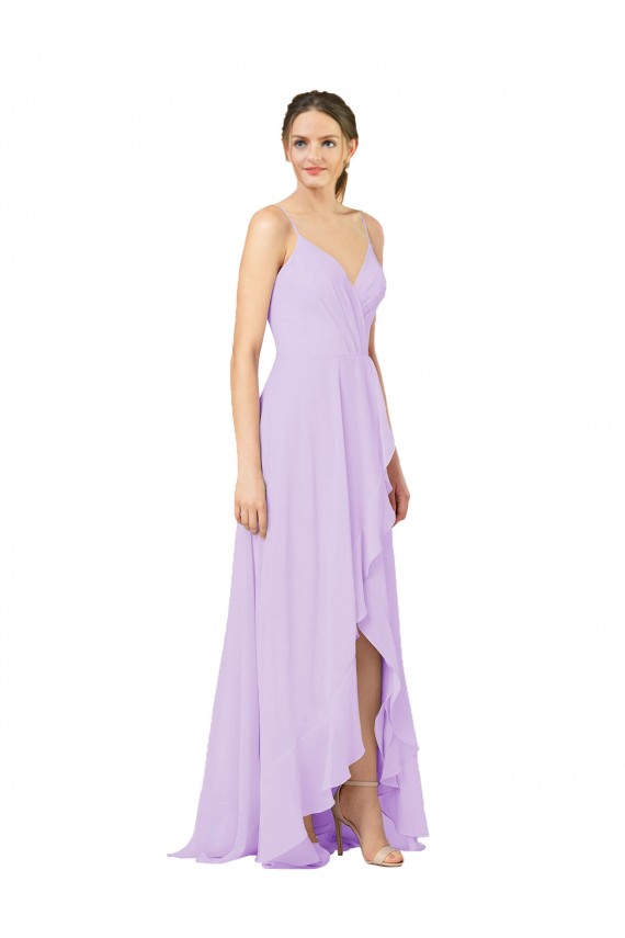 Open Back Lilac Sheath V-Neck Long High Low Bridesmaid Dress York