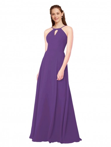 Plum Purple Sheath High Neck Long Bridesmaid Dress York