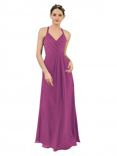 Keyhole Back Wild Berry Sheath V-Neck Long Bridesmaid Dress York