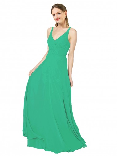 Open Back Emerald Green Sheath V-Neck Long Bridesmaid Dress York