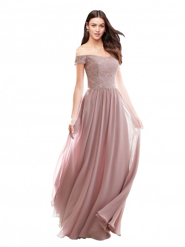 Pink A-Line Off the Shoulder Cap Sleeves Long Bridesmaid Dress York