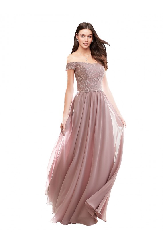 Pink A-Line Off the Shoulder Cap Sleeves Long Bridesmaid Dress York