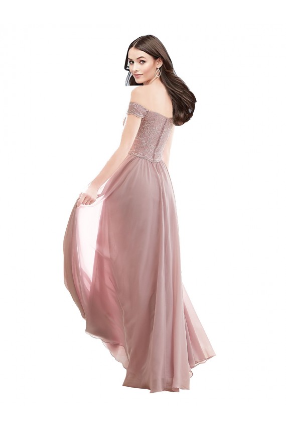 Pink A-Line Off the Shoulder Cap Sleeves Long Bridesmaid Dress York