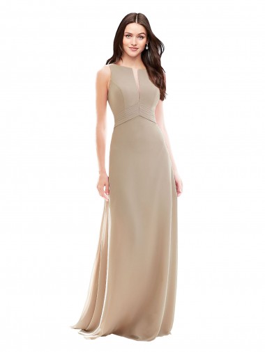 Champagne A-Line High Neck Long Bridesmaid Dress York