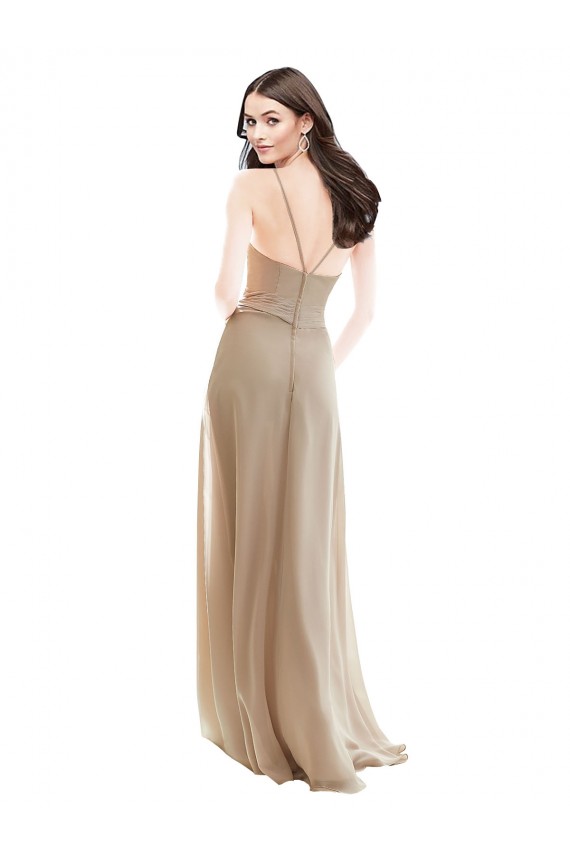 Champagne A-Line High Neck Long Bridesmaid Dress York