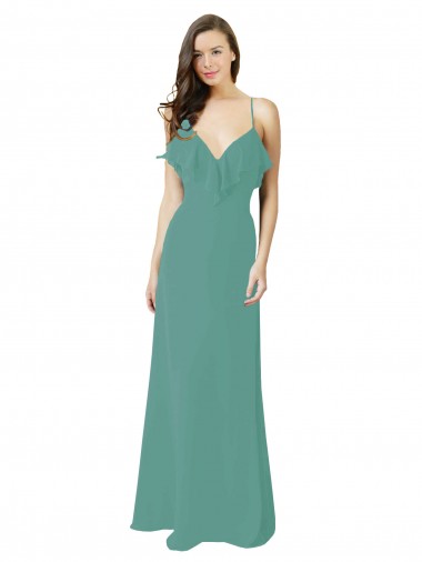 Icelandic Silver A-Line V-Neck Long Bridesmaid Gown York