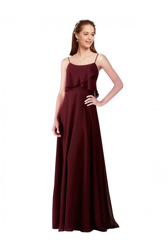 Burgundy Gold A-Line Spaghetti Straps Long Bridesmaid Gowns York