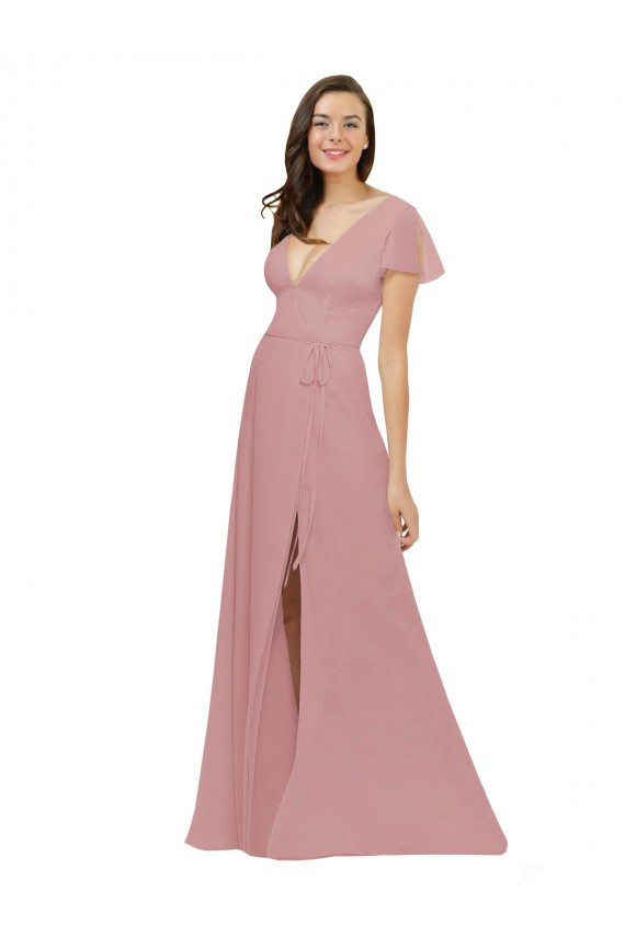 V-Back Dusty Pink A-Line V-Neck Long Bridesmaid Dress / Evening Dress York