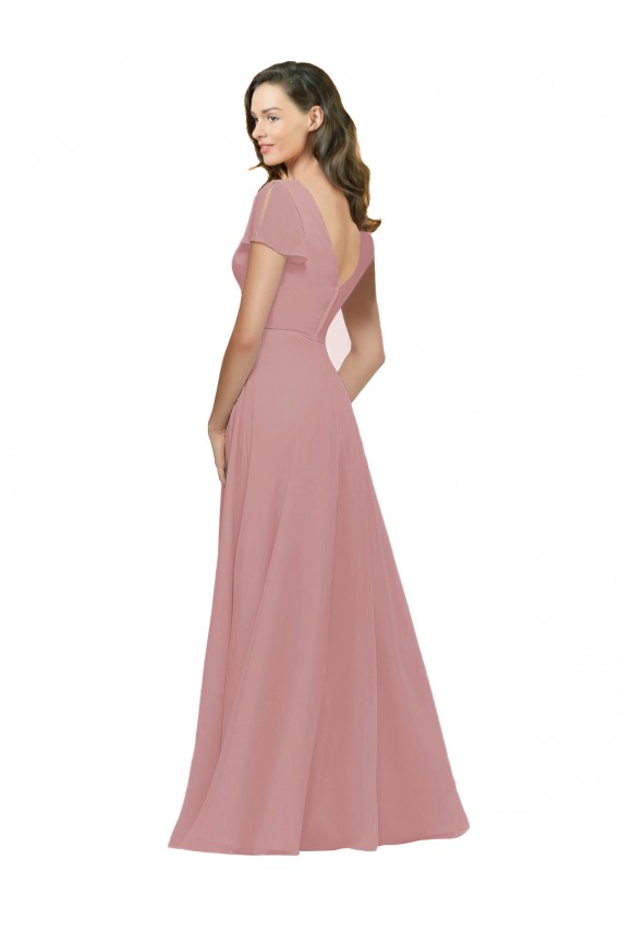 V-Back Dusty Pink A-Line V-Neck Long Bridesmaid Dress / Evening Dress York
