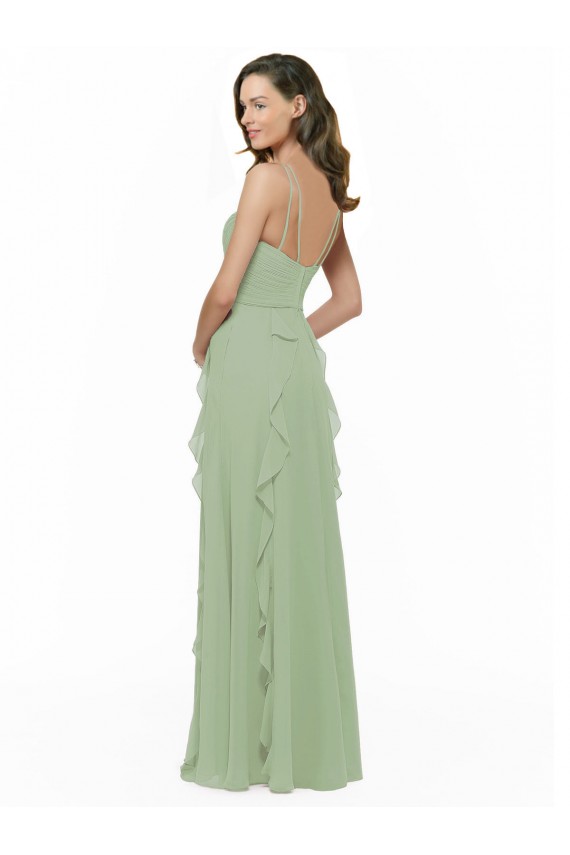 Smoke Green A-Line V-Neck Long Bridesmaid Dress York