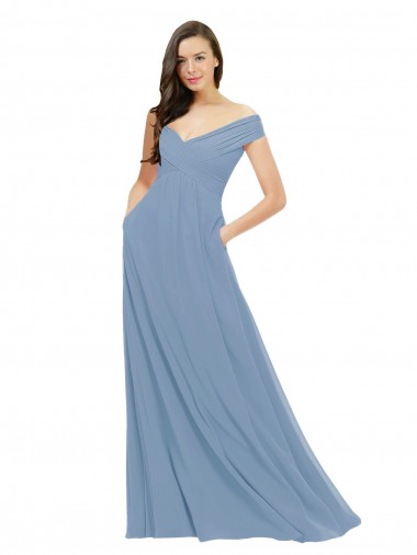 Dusty Blue A-Line Off the Shoulder Long Bridesmaid Dress / Evening Gowns York