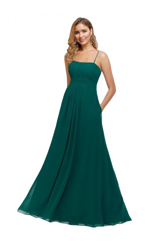 Low Back Hunter A-Line Square Neck Long Bridesmaid Dress York