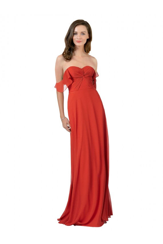 V-Back Red A-Line Strapless Long Bridesmaid Dress York