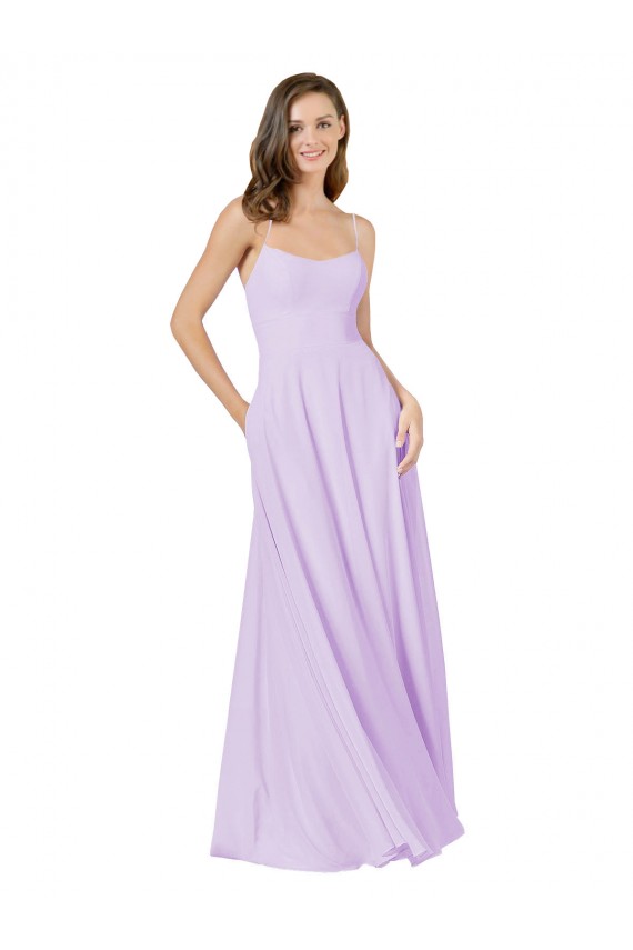 Lilac A-Line Square Neck Long Bridesmaid Gown York