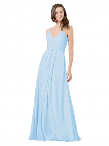 Keyhole Back Light Sky Blue A-Line V-Neck Long Formal Dress / Bridesmaid Dress York