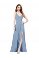 Keyhole Back Dusty Blue A-Line V-Neck Long Formal Dress / Bridesmaid Dress York