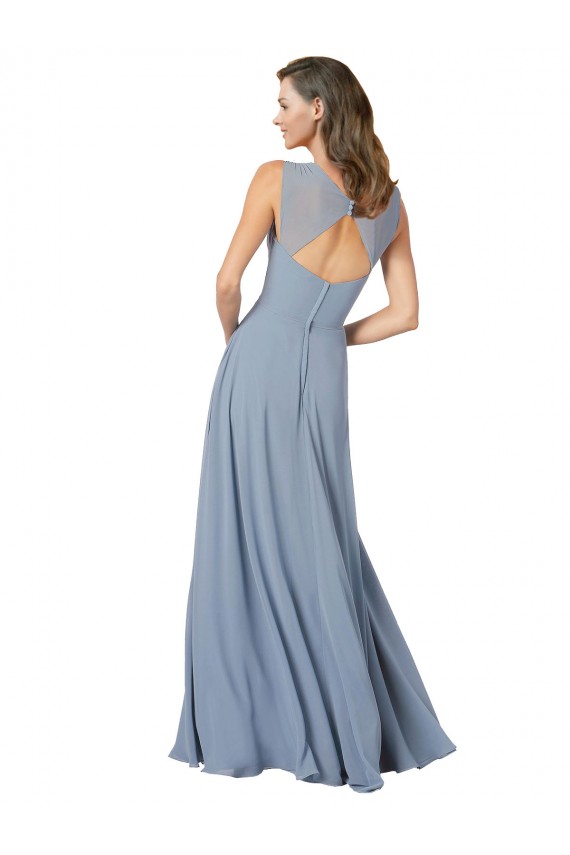 Keyhole Back Dusty Blue A-Line V-Neck Long Formal Dress / Bridesmaid Dress York