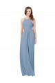 Keyhole Back Dusty Blue A-Line Halter Neck Long Bridesmaid Gowns York