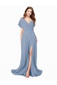 Dusty Blue A-Line V-Neck Long Black Tie Prom Dress / Bridesmaid Dress York