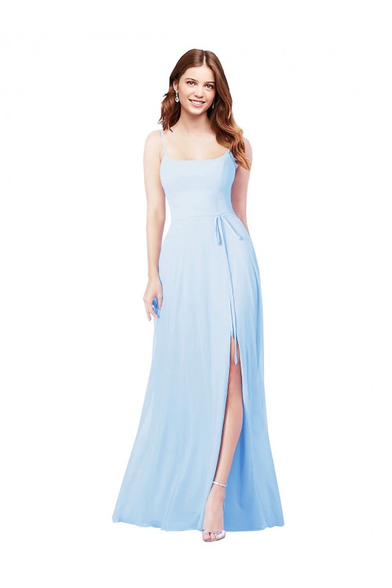 Light Sky Blue Sheath Square Neck Long Bridesmaid Dress York