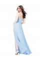 Light Sky Blue Sheath Square Neck Long Bridesmaid Dress York