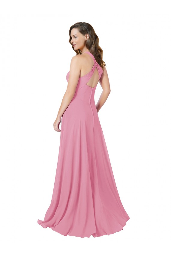 Keyhole Back Skin Pink A-Line Halter Neck Long Prom Dress / Bridesmaid Dress York