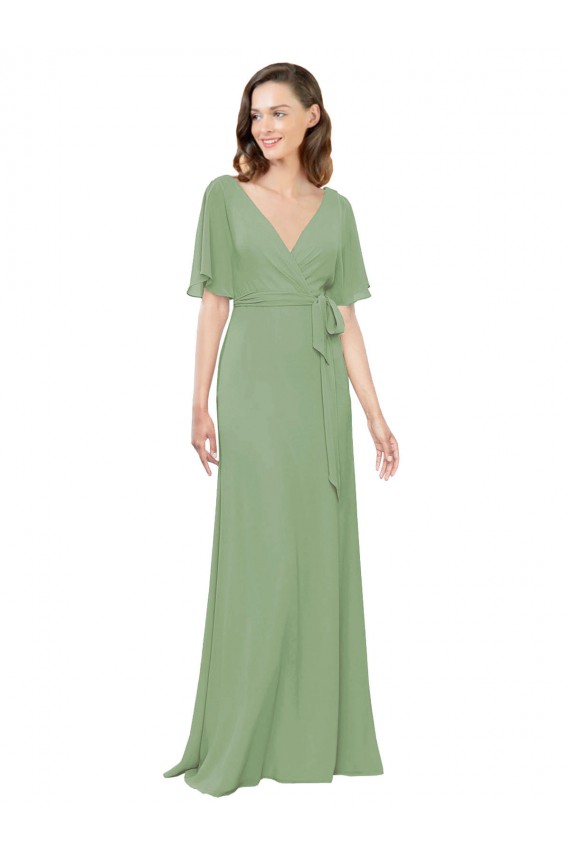 Seagrass A-Line V-Neck Long Bridesmaid Dress York