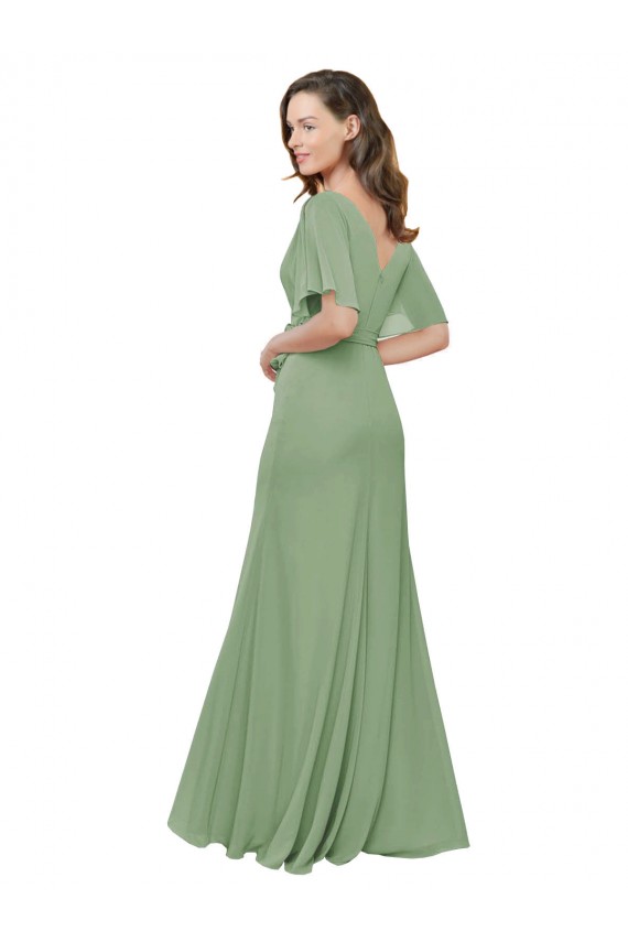 Seagrass A-Line V-Neck Long Bridesmaid Dress York