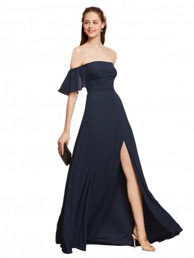 Dark Navy A-Line Off the Shoulder Long Prom Dress / Bridesmaid Dress York