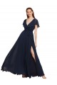 V-Back Dark Navy A-Line V-Neck Long Evening Gowns / Bridesmaid Dresses York