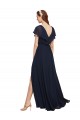 V-Back Dark Navy A-Line V-Neck Long Evening Gowns / Bridesmaid Dresses York