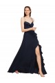 Open Back Dark Navy A-Line V-Neck Long Bridesmaid Dresses York