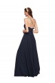 Open Back Dark Navy A-Line V-Neck Long Bridesmaid Dresses York