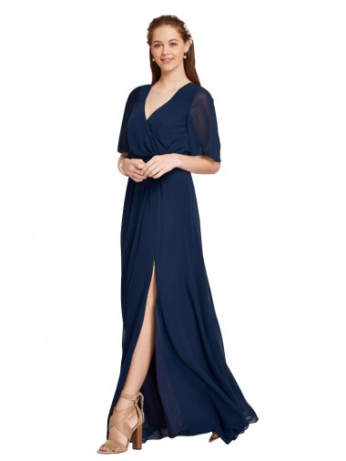 Dark Navy A-Line V-Neck Long Bridesmaid Dress / Formal Dress York