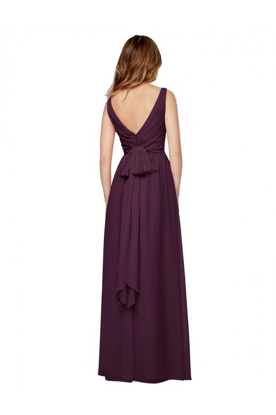 Grape A-Line V-Neck Long Evening Gowns / Bridesmaid Dresses York