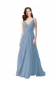 Dusty Blue A-Line V-Neck Long Wedding Party Dress York