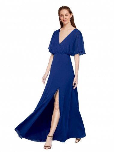 Open Back Royal Blue A-Line V-Neck Long Bridesmaid Dress / Evening Gowns York