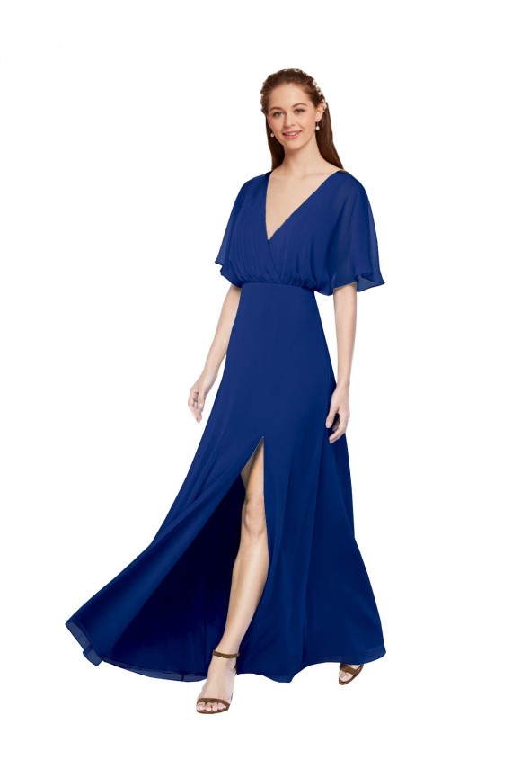 Open Back Royal Blue A-Line V-Neck Long Bridesmaid Dress / Evening Gowns York