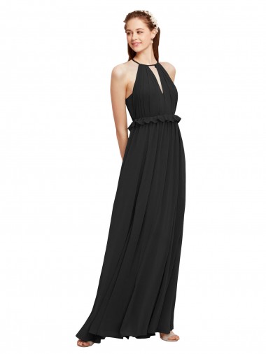 Keyhole Back Black Sheath Halter Neck Long Bridesmaid Dress York