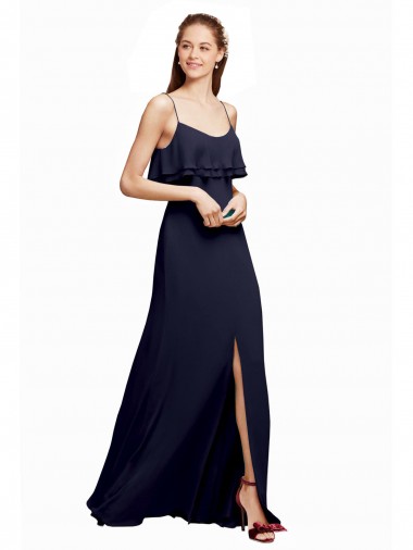 V-Back Dark Navy A-Line Scoop Neck Long Floor Length Bridesmaid Dress York