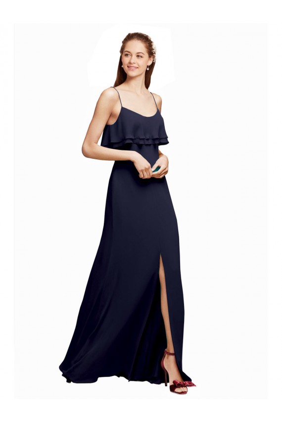 V-Back Dark Navy A-Line Scoop Neck Long Floor Length Bridesmaid Dress York