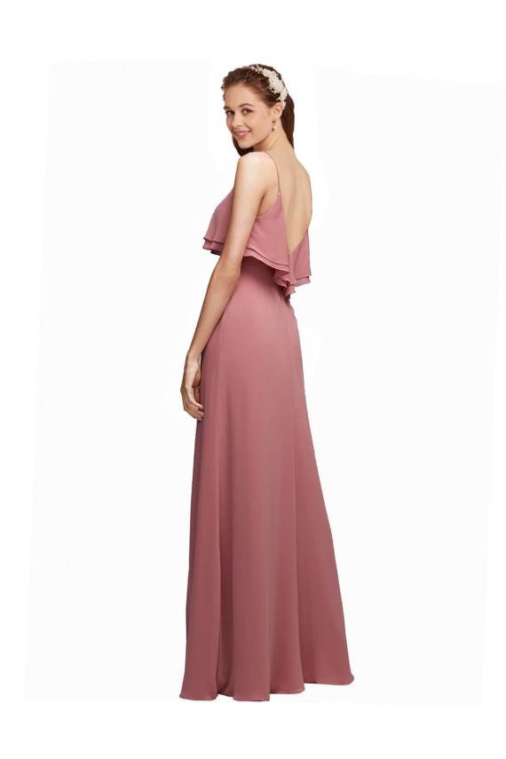 V-Back Dark Navy A-Line Scoop Neck Long Floor Length Bridesmaid Dress York
