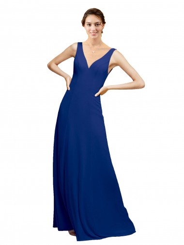 Low Back Royal Blue A-Line V-Neck Long Floor Length Bridesmaid Dress York