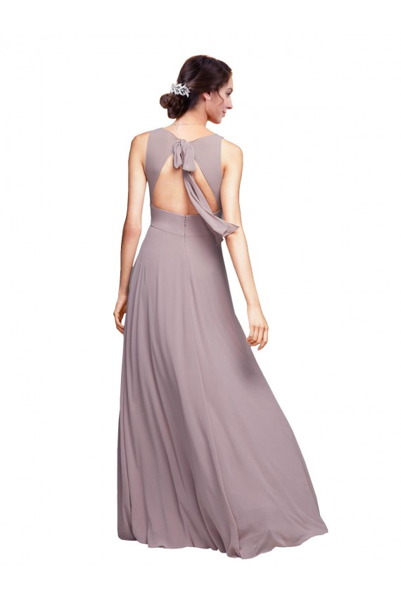 Open Back Dark Navy A-Line V-Neck Long Wedding Guest Dress York