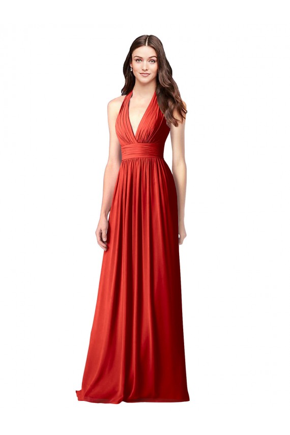 Open Back Red A-Line V-Neck Long Bridesmaid Dress / Formal Dress York