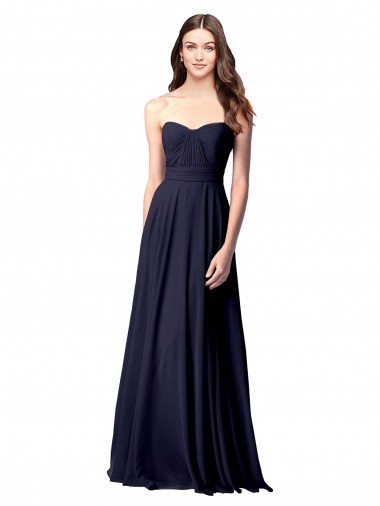 Open Back Dark Navy A-Line Strapless Long Evening Dress / Bridesmaid Dress York